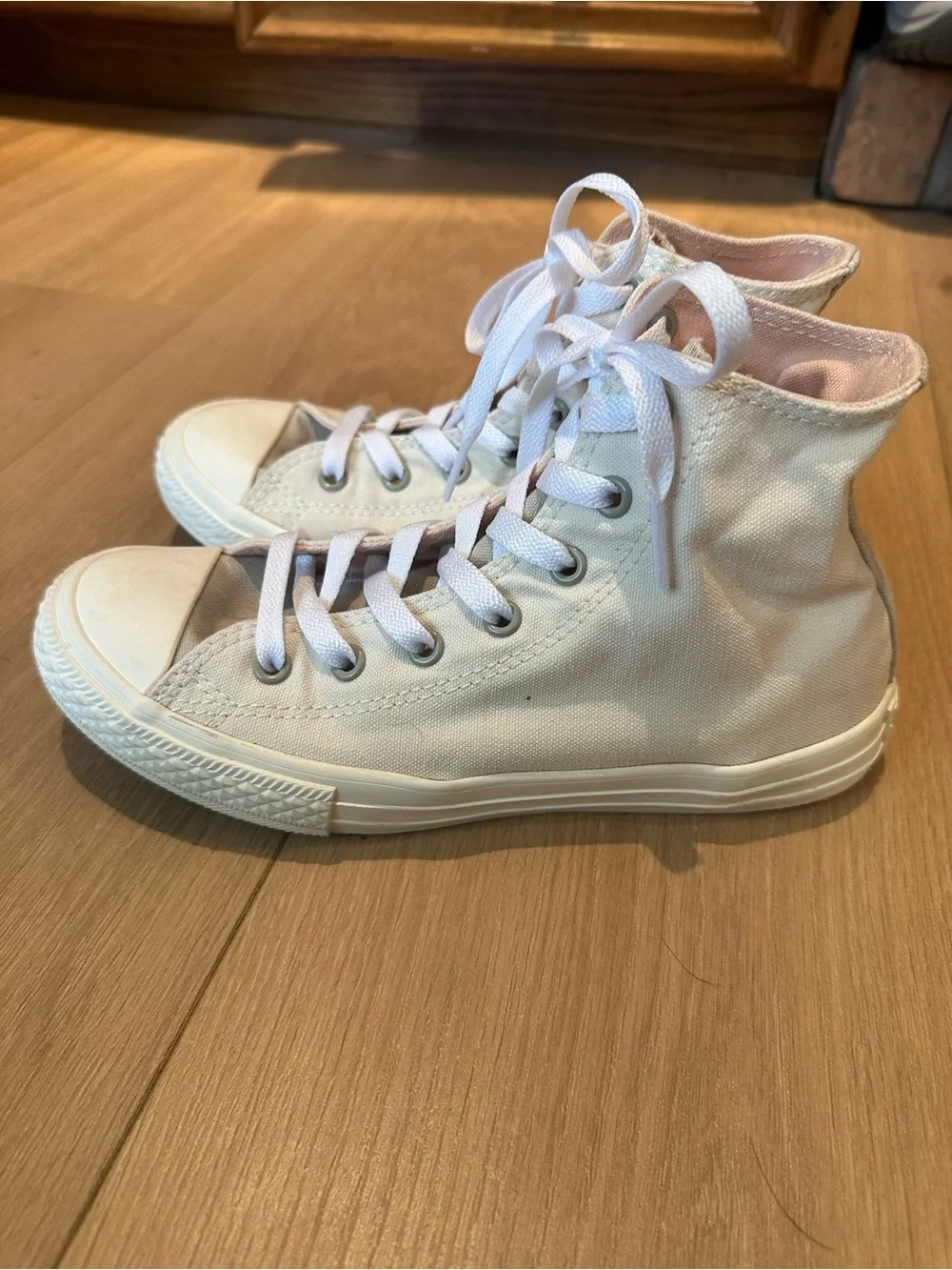 Classic High-Top Canvas Converse Sneakers in Cream/Light Gray
